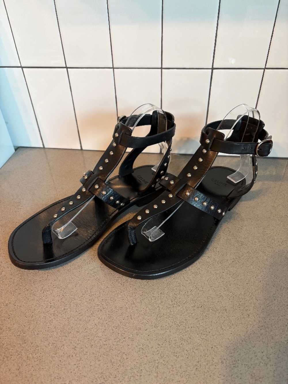 Celine studded gladiator leather sandals - size 38 /8